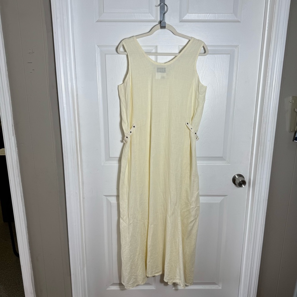Vtg FLAX 100% Linen Maxi Dress Small Ivory Lagenlook Resort Coastal - Picture 3 of 9